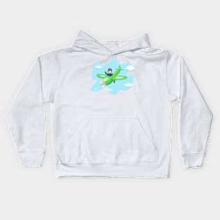 Pilot boy flying on an airplane Kids Hoodie